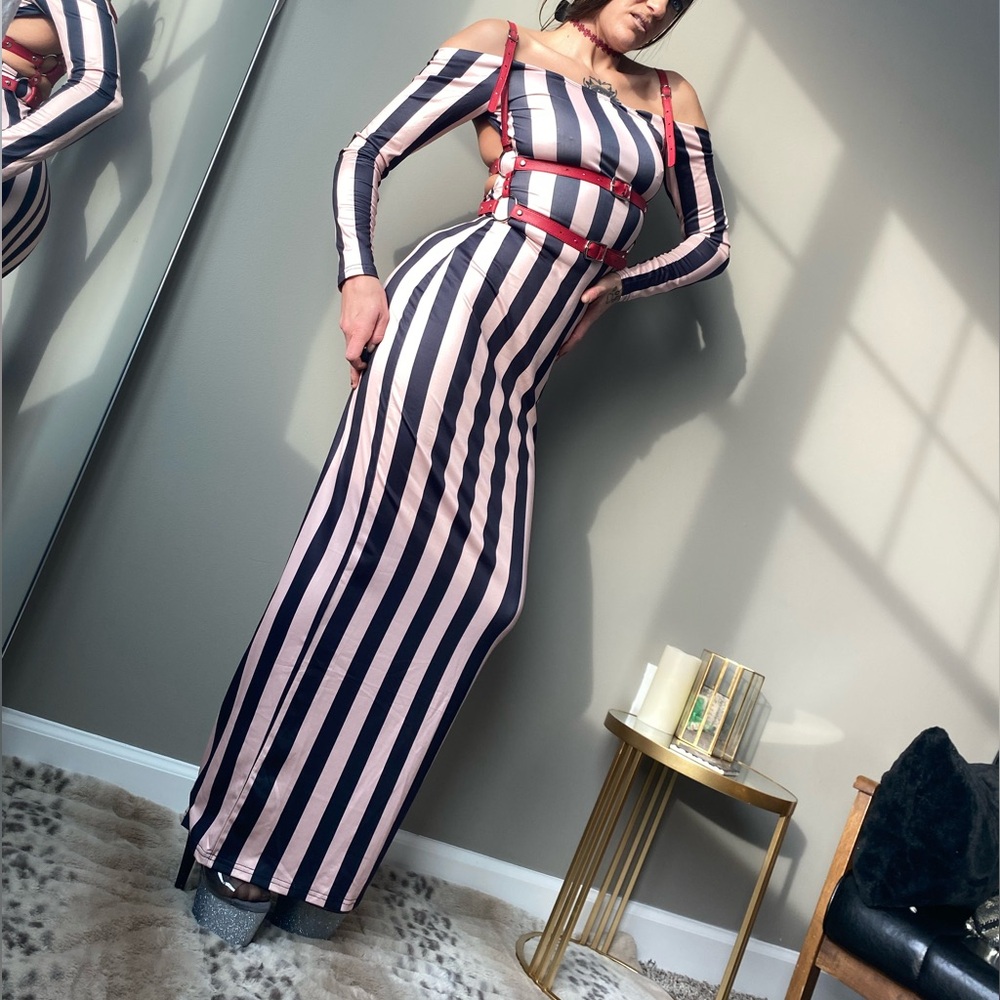 Sexy Blush Backless Stripe Dress